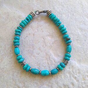 Handmade: Minimalist 7" Bead Bracelet ~ Turquoise Magnesite - Boho Coastal Chic